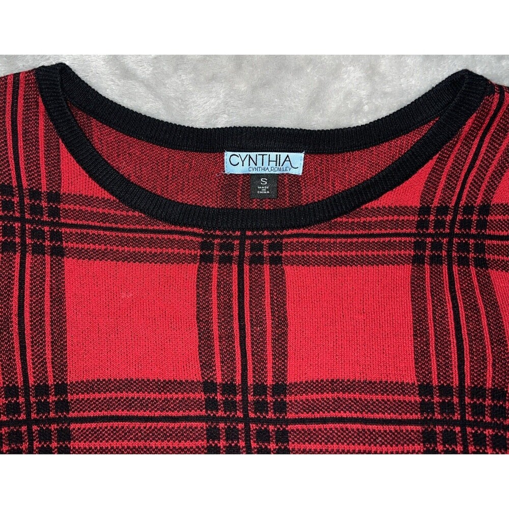 Cynthia Rowley Vintage 90s Womens S Cotton Knit Stretch Top Ruffled Bottom Check - Picture 3 of 9